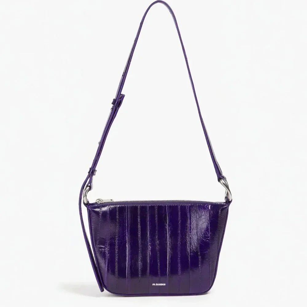 NWT Jil Sander Fish Skin Metallic Shoulder Bag - Black - With Dustbag MSRP $1920
